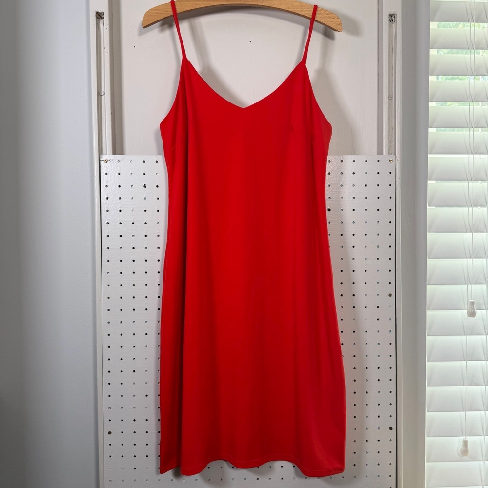 Express Cocktail Slip Dress Women's Red Stretch Lined V-Neck Spaghetti Strap - M